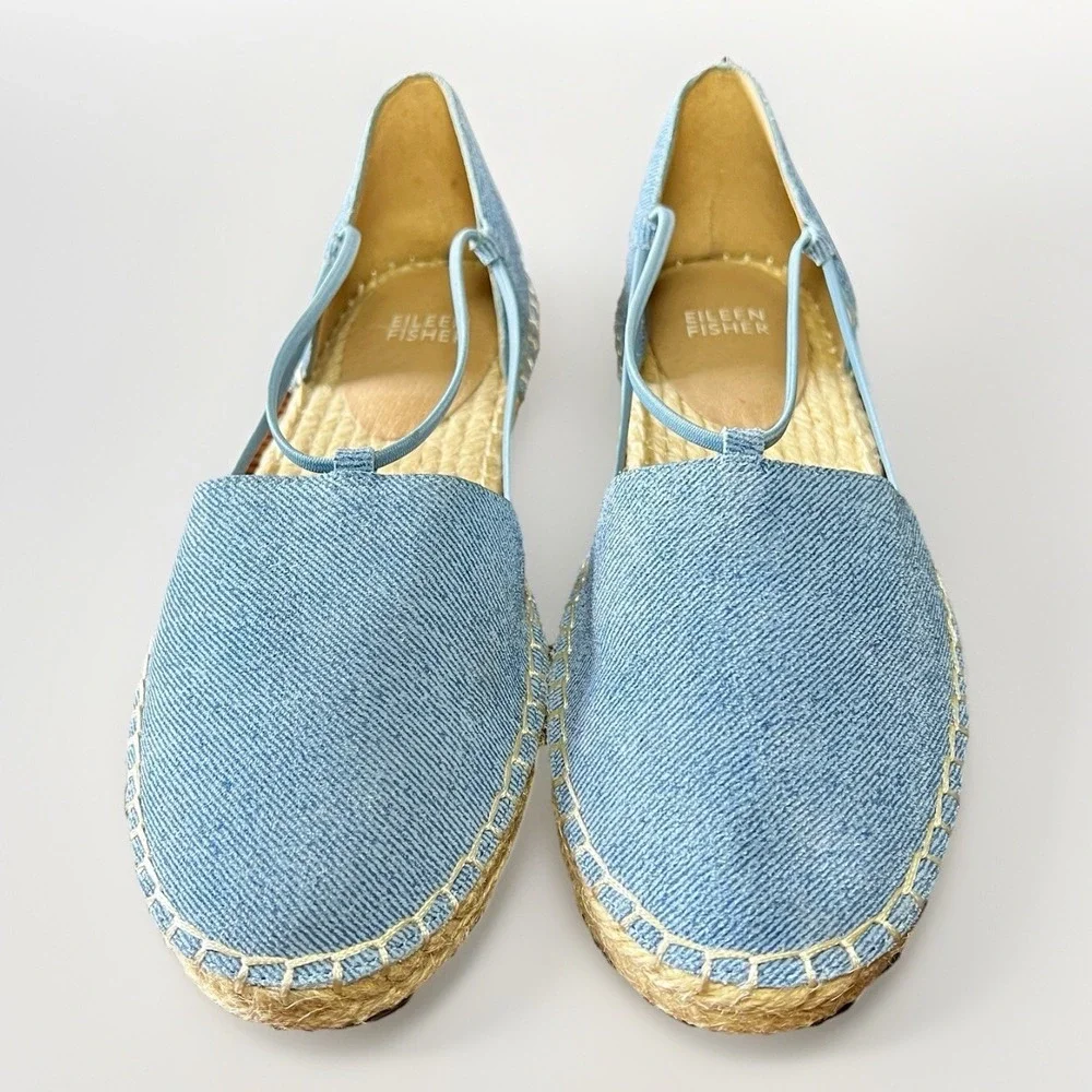Eileen Fisher Lee Espadrille Denim‎ Flat Sandals Size 6.5